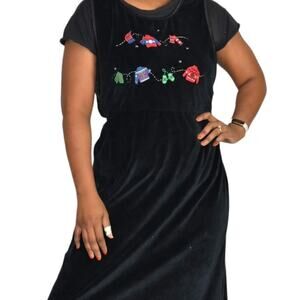 Vintage Christmas Dress Velour Pinafore Bib Overall Jumper Plush Holiday Size XL
